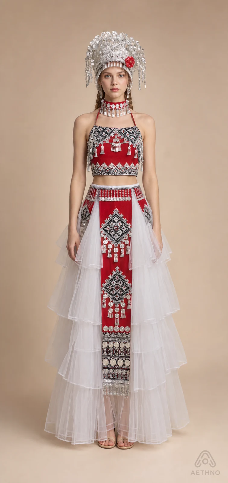 AETHNO Miao-Inspired Embroidered Women's Outfit - Look 358