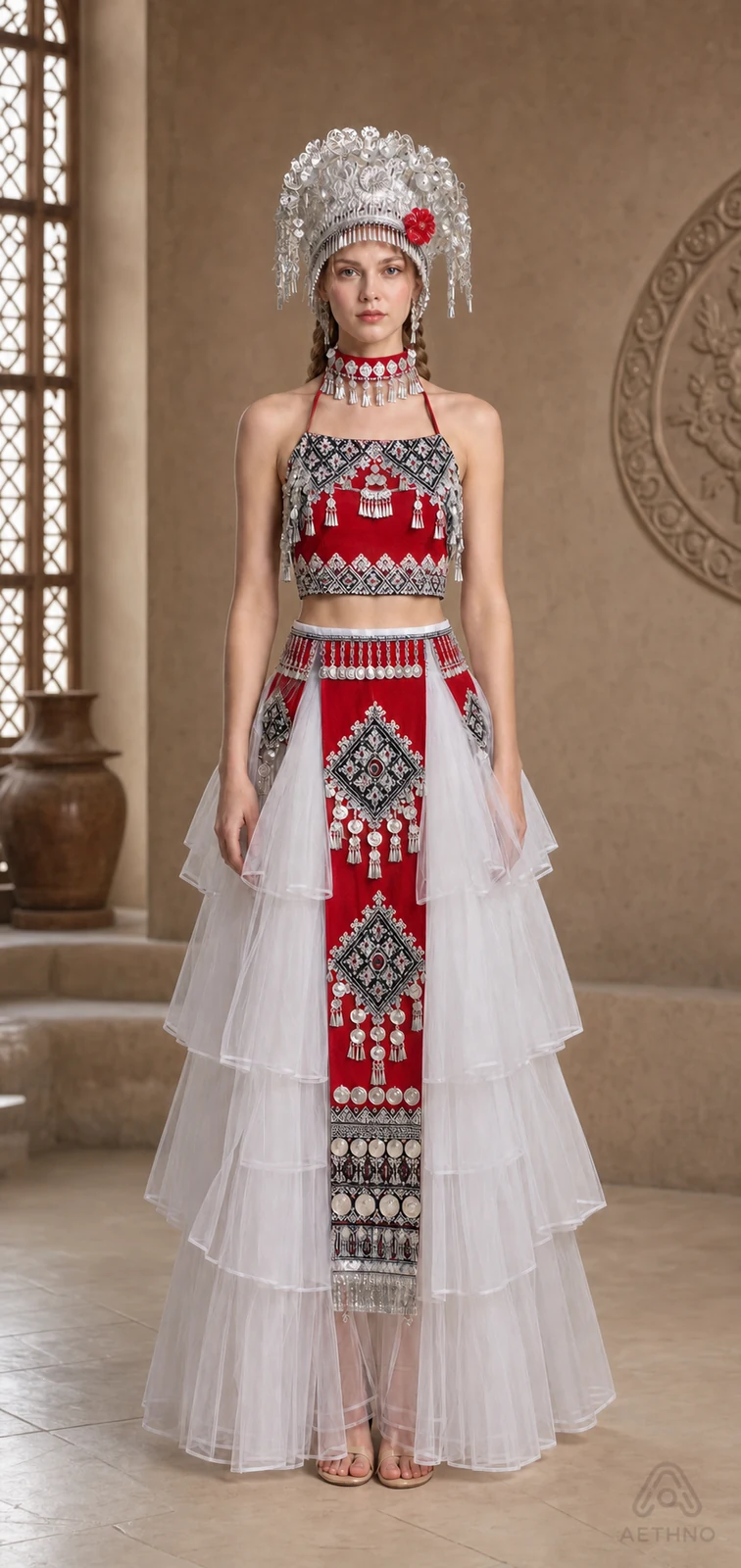 AETHNO Miao-Inspired Embroidered Women's Outfit - Look 358 - Image 9